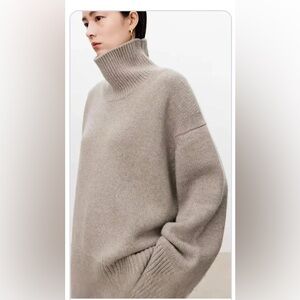 H&M taupe beige grey oversized cashmere boxy chunky sweater Women’s L large BNWT